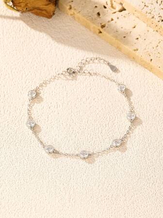  MODIAN 925 Sterling Silver Bezel Round Sparkling Clear Cubic Zirconia Stackable Charm Fashion Bracelet For Women Fine Jewelry