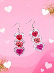 Romantic Acrylic Earrings With Sweet Party Text, Suitable For Valentine's Day - Multicolor - View 5