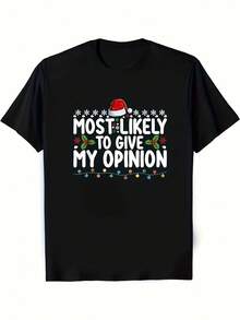 Camiseta Navideña Divertida - Gráfico de Gorro de Santa "Más Probablemente Daré Mi Opinión" - Negra con Accesorios Rojos y Verdes - Camiseta Suave y Transpirable 100% para Hombres y Mujeres - Fiesta Navideña, Atuendos Casuales - Regalo Divertido para Navidad - Atuendos a Juego para Parejas - Atuendo Casual Todo el Año, Ropa de Temporada, Diseño Juguetón, Ajuste Cómodo, Camiseta de Declaración, Ropa para Parejas, Camiseta Más Probable para Navidad, Camiseta Más Probable para Mujeres, Navidad Más Probable, Camiseta de Navidad Familiar, Camiseta de Navidad Familiar, Hombres - Negro - Ver 1