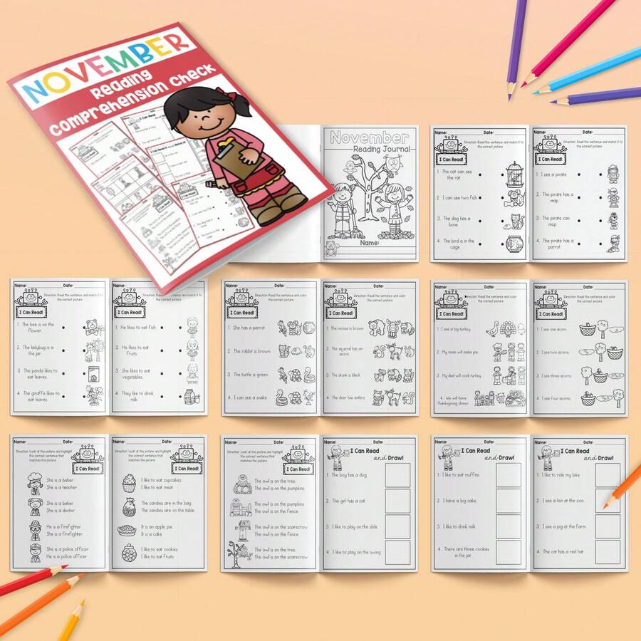 Zufälliger Stil Englisch Arbeitsheft für Grundschule, Natürliche Phonetik CVC Leseverständnis, Wortwurzeln, Nachspuren & Ausmalen - Verschiedenfarbig - Übersicht 1