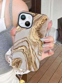1pc Marble Texture Gold Foil Dot Pattern Glossy 2-In-1 Protective Hard Phone Case Compatible With Samsung/Compatible With IPhone 11/12/13/14/15/16/17 Pro Max - Multicolor - View 3