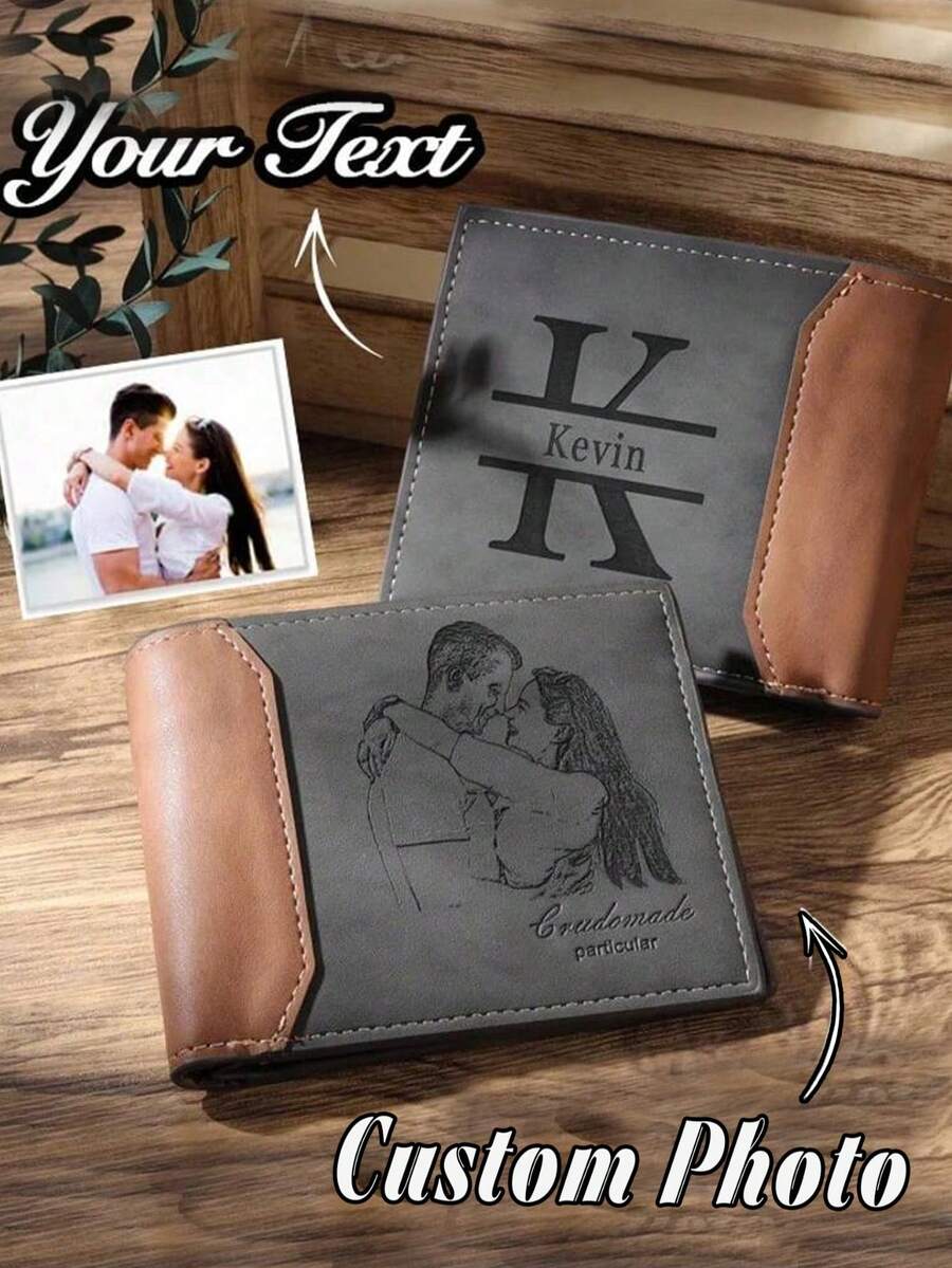 1pc Customized Photo Wallet, Father's Day Gift, Gift For Father/Grandfather/Husband/Boyfriend, Thanksgiving Gift, New Year Gift, Personalized Men's Wallet, Dad's Birthday Gift, Personalized Father's Day Gift