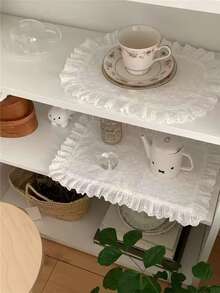 1pc/2pcs/6pcs Floral Embroidered Lace Decor Placemats & Napkins, Minimalist Ins Style Photo Backdrop - White - View 2