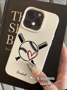 1pc Customizable Phone Case With Crossed Baseball Bats And Red Heart Design, Compatible With IPhone 17 Pro Max/17 Air/15 Pro Max/16 E/14 Plus/13/12/11, S24/20 Ultra/A52/A71/A25, Compatible With Redmi Note 13 Pro Plus/Note 13 C, Made Of TPU Material, Combining Baseball Sports Personalized And Fashionable Style, Best Gift For Baseball Fans - White - View 1