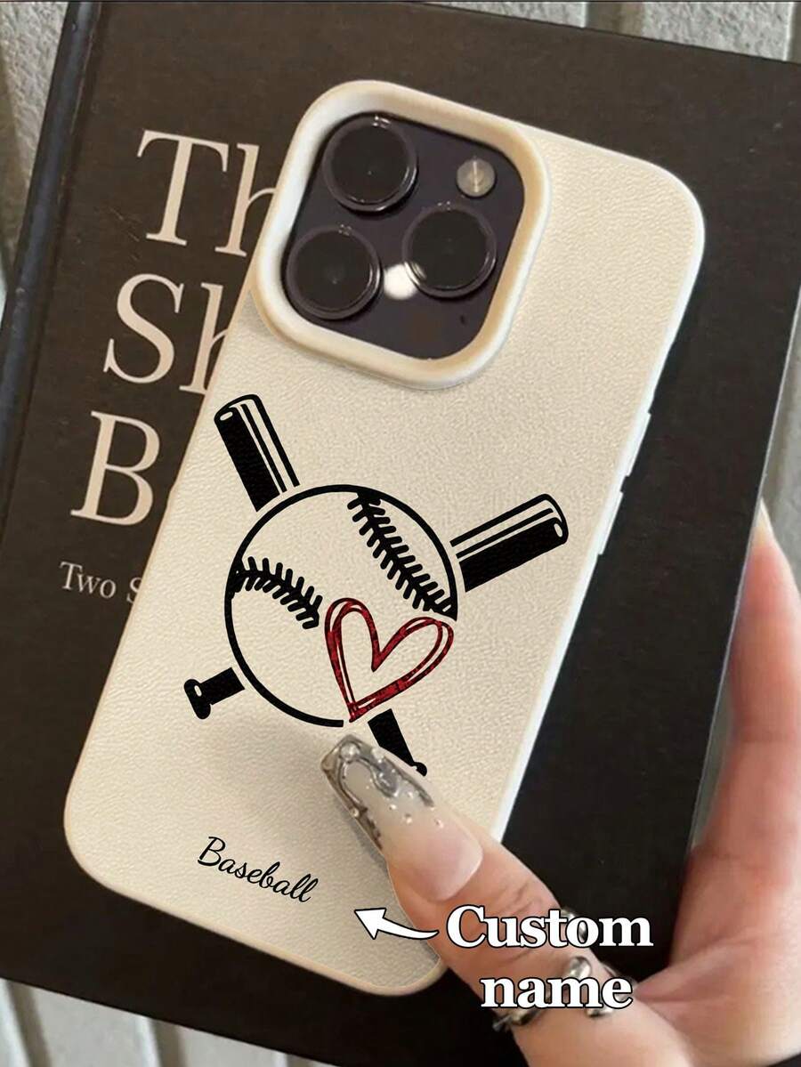 1pc Customizable Phone Case With Crossed Baseball Bats And Red Heart Design, Compatible With IPhone 17 Pro Max/17 Air/15 Pro Max/16 E/14 Plus/13/12/11, S24/20 Ultra/A52/A71/A25, Compatible With Redmi Note 13 Pro Plus/Note 13 C, Made Of TPU Material, Combining Baseball Sports Personalized And Fashionable Style, Best Gift For Baseball Fans - White - View 1