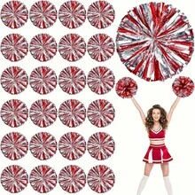 2pcs Red Mixed With Silver Cheerleader Pompoms Dancing Cheerleading Sport Flower Ball