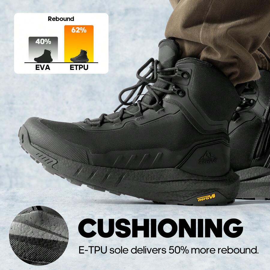 Men's 8 Inch Terrascope Tactical Hiking Boots, Lightweight Cushion Sole & Arch Support, Side Zipper Anti-Fatigue Combat Shoes For Work - Black - View 1
