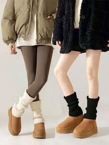 1 Pair Solid Leg Warmers - Warm Women's Winter Socks For Christmas Parties & Casual Outfits - 彩色 - 查看 2