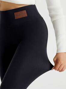 Women's High Waist Fleece Lined Leggings With Pockets Winter Warm Thickened Stretchy Pants - 黑色 - 查看 6