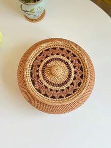 Vintage Rattan - Woven Storage Jar With Lid - Hand - Woven Multi - Purpose Storage Box, Suitable For Storing Tea, Snacks, Dried Fruits, Candies, Desserts - Natural Rattan Decorative Storage Container For Living Room Tabletop - Brown - View 9