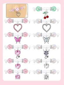 2件装性感心形水晶吊坠假乳环，乳贴饰品，适合女性日常佩戴