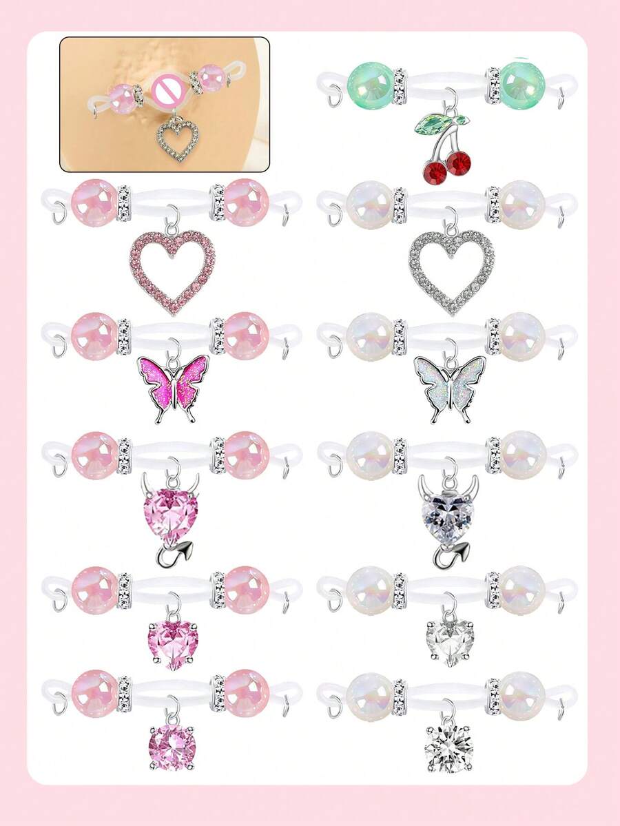 2件装性感心形水晶吊坠假乳环，乳贴饰品，适合女性日常佩戴