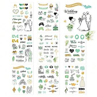 8 hojas/150+ piezas Juego de pegatinas con tema de boda verde/rosa, que incluye patrones en forma de corazón, fuegos artificiales, globos, la novia y el novio, y frases, pegatinas para embalaje, pegatinas para regalos festivos, pegatinas para planificadores, adecuadas para conmemoraciones de bodas, planificación de bodas, planificación del Día de San Valentín, para útiles escolares, vuelta al cole