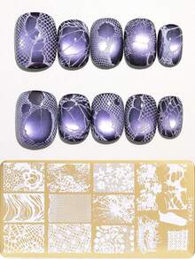 1/2/4 金色格子牛仔图案美甲印花板 圣诞格子不规则蕾丝星心美甲模板 学院风不锈钢模板 美甲工具 可重复使用 DIY 美甲用品 - 金色 - 查看 5