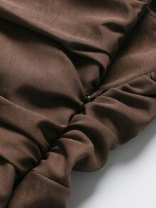 Women's Casual Solid Color Drawstring Pleated Layered Mid-Waist Skorts