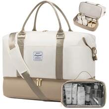 LOVEVOOK Travel Bag Weekender Bags For Women, Carry On Overnight With Shoe Compartment,Duffle With Laptop Pocket,Hospital Bag For Labor Delivery,Gym Tote With Toiletry - 白色-卡其 - 查看 1