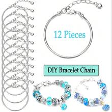 1/4/8/12pcs DIY Charm Bracelet Kit, Stainless Steel Adjustable Snake Chain With Heart Extender, Jewelry Making Supplies For Personalized Crafts, Casual Style - Silver - View 2