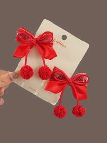 2pcs Elegant Bowknot Hair Clips - Red - View 2