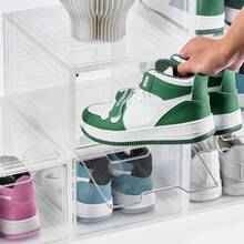 Shoe Storage Boxes, 6 Pack Clear Stackable Shoe Boxes Storage Organizers With Magnetic Door, Fit Up To US Size 13, Plastic Sneaker Containers For High Heels, Boots, And Hats, Transparent White - Fully transparent magnetic clasp set (6 pieces, white) - 查看 1