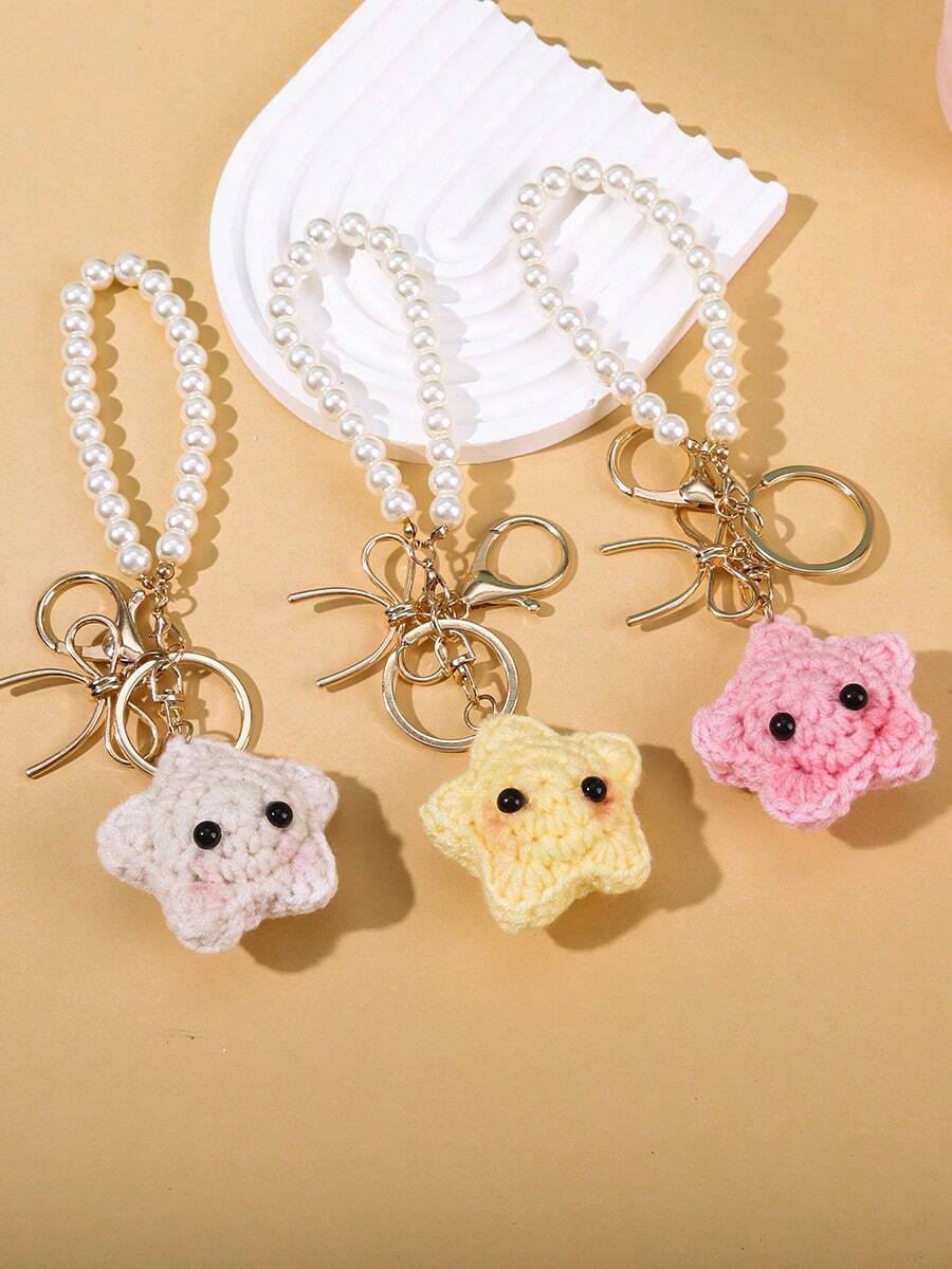 1 Pc Cute Star Keychain Handmade Crochet Kawaii Blush Star For Car Key Decor Adorable Purse Bag Charms Key Ring Accessories Perfect Pastel Gifts For Women And Girls Phone Accessories Personalised Gifts Funny Gifts - Multicolor - View 1