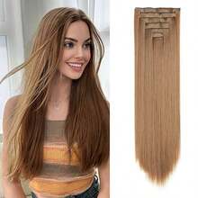 22英寸直发合成假发，7片装直发接发套装，带隐形夹，可延长头发长度 - 彩色 - 查看 60