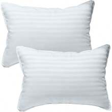 Pillows For Bed 2X - The Only Pillow 300T Cotton Shell And Down Alternative Fill - Travel Pillow For Bedding Set Sleeping Pillow Floor Bed Pillows (14x20in - White) - 白色帶緞紋 - 查看 1