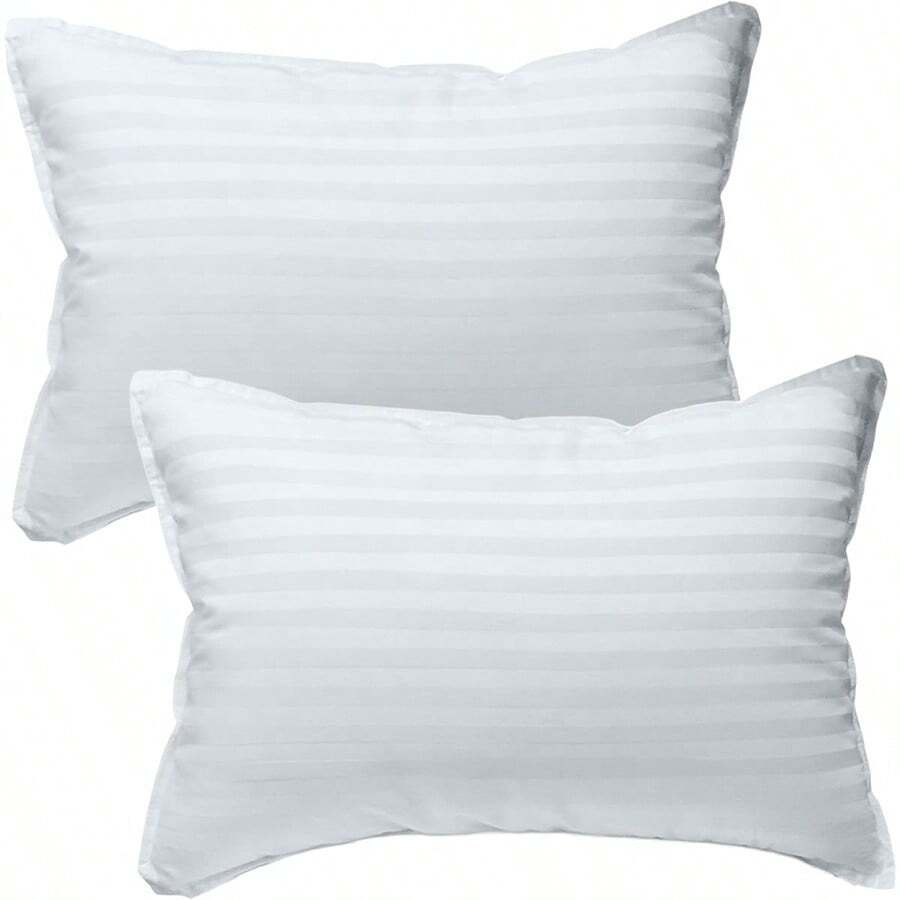 Pillows For Bed 2X - The Only Pillow 300T Cotton Shell And Down Alternative Fill - Travel Pillow For Bedding Set Sleeping Pillow Floor Bed Pillows (14x20in - White) - 白色帶緞紋 - 查看 1