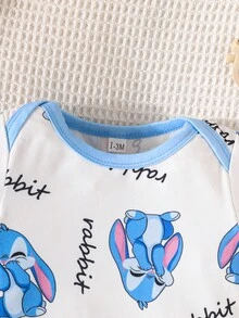 3件套新生儿可爱兔子印花户外休闲连体衣，短袖夏季连体衣 - 淺藍色 - 查看 10