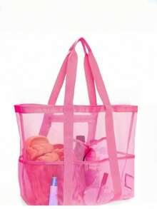 Large Mesh Beach Bag - Anti-Sand Swimming Tote Bag, Extra Large Capacity Family Foldable Lightweight Pool Cruise Essentials, With Zipper, Perfect For Commuting, Outdoor, Travel, Camping, Vacation, School, Dorm Necessities