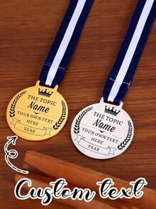 1pc Customized Metal Tag, Customized Medal, Wheat Edge Medal, Zinc Alloy Material, Children's Competition Medal, Sports Event Marathon Honor Badge, Can Be Used As Children's Encouragement Gift, Customized Wedding & Event - Multicolor - View 2