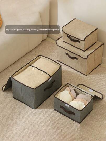 2件套可折叠收纳盒，衣物收纳盒，日用品收纳盒，大容量收纳盒，可折叠衣物收纳盒，玩具收纳盒，衣物收纳，家居收纳，衣柜收纳，秋季收纳，夏季衣物收纳，衣柜收纳盒，可折叠布艺收纳盒，适用于存放胸罩、袜子等，带盖防尘罩，衣柜和卧室整理收纳，秋季装饰，节日装饰，房间装饰，家居装饰，秋季装饰，卧室装饰，衣物整理器，便捷收纳盒