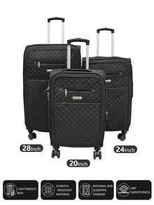 布料行李箱，拉桿箱 登機箱，托運箱 收納 告別行李箱刮傷煩惱 | 多功能行李箱三件套 | 超強防刮、超耐用、萬向輪（方便移動）| 快速轉換為旅行箱 | 完美適用於所有旅行 - 兼具強度與實用性 - 黑色 - 查看 5