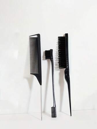 3件套/1件鬃毛发梳套装，包含：边缘定型梳、钢制尖尾梳、分缝梳、钩状针织梳、无香型鬃毛专业理发造型梳（适用于浓密/稀疏发质）、免电渐变理发器清洁梳、顺滑梳（防静电）、头皮按摩造型工具。