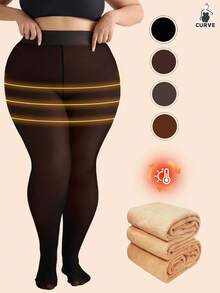 220g Women's Cozy Plus Size Thermal Lined Thermal Tights, Chocolate Color, Opaque Skinny Pants For Winter - Chocolate Brown - View 2
