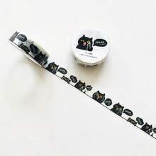 1 Stück süße Katzen dekorative Washi Tape, Kawaii Scrapbooking Masking Tape für Planer, Tagebuch, DIY Dekoration, rückstandslos abziehbar - Schwarz und Weiss - Übersicht 6