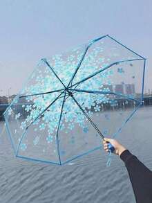 Foldable Umbrella, Convenient To Carry, Cute & Fresh, Artistic; Minimalist Sakura Transparent Umbrella; Cute Sakura Pattern Transparent Umbrella; Foldable Umbrella; Ladies' Manual Umbrella; Travel Umbrella; Travel Essential; Unisex; Sakura; Photography Prop; Umbrella; Foldable & Portable; Suitable For Weddings, Parties, Holidays And Home Decor; Artistic Design,Cute Stuff - Multicolor - View 6