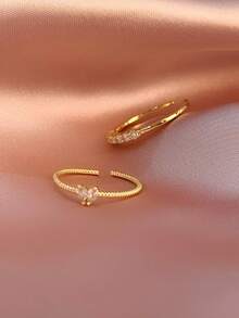 ELSEDES 1对时尚简约S925银心形戒指，镶嵌多颗闪亮宝石，精致奢华，适合日常佩戴和约会之夜，是送给女朋友的完美礼物