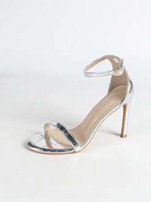 Women's Sexy Open Toe Silver High Heel Sandals, Comfortable Round Toe Ankle Strap Stiletto Heels,Spring Summer Outfits - Silver - View 6