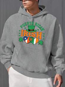 Puerto Rican Irish Cultural Fusion Hoodie - Men's Size, Long Sleeve, Loose Fit, Polyester, Knit Fabric, Casual Style, Printed Design, SIZE - 黑色 - 查看 7
