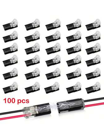 30/50/100 piezas Conector de inserción de doble cable, 2 pines 2 puertos, aislamiento de PVC, material de contacto de cobre, terminal de conexión rápida, sin modo de carga, con hebilla de bloqueo, para conexión de cables LED en automóviles y uso doméstico