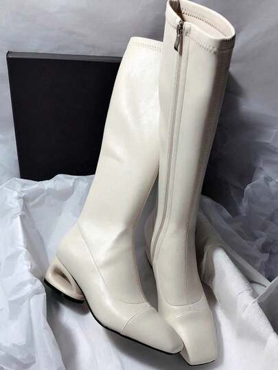 Fall/Winter Square Toe Hollow Out Chunky Heel Elegant Leather Versatile Side Zipper Over-The-Knee High Boots For Women