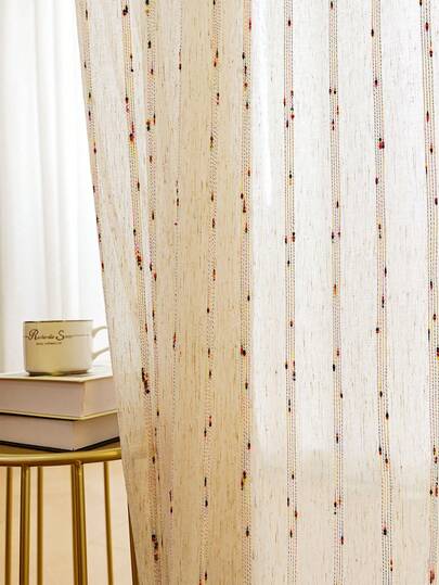 1pc New Rainbow Striped Curtain, Japanese Linen Blended, Multi-Color Woven Yarn, Natural Light Filtering, Rainbow Stripes Create French Romantic Ambiance, Rod Pocket Hanging, Boho Style For Living Room, Bedroom, Balcony, Home Window Decor