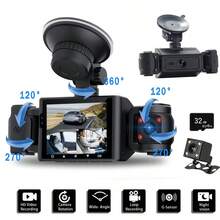 BAIDELUO Dashcam haute définition 1080P 4 canaux, capable d'enregistrer à l'avant, à l'intérieur et à l'arrière du véhicule, avec une carte mémoire 32 Go en option. Elle supprime automatiquement les anciennes vidéos en boucle et verrouille la vidéo automatiquement en cas de collision grâce à un capteur de gravité