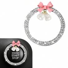 1pc Car One Click Start Decoration Circle Double Row Crystal Bowknot Fire Ring Ignition Switch Button Decoration - one-size - View 24