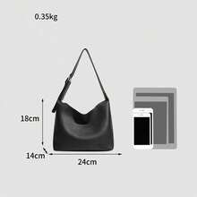 Fashionable Tote Bag For Women, New Vintage Simple Design, Large Capacity Commuter Shoulder Bag - Black - View 8