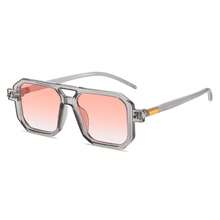 1PC Kính thời trang gọng vuông hai chùm tia cho phụ nữ đi nghỉ hè ở bãi biển, ngoài trời, du lịch - Khung màu xám mờ có chân hoa và hai viên màu hồng - Xem 6
