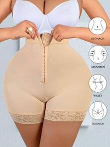 1pc Women Plus Size High Waist Shaping Panty, Tummy Control Waist Trainer Shorts, Solid Color
