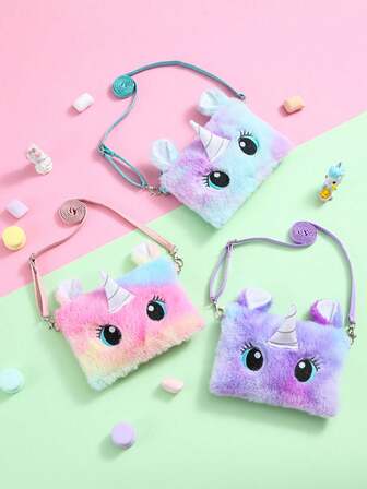 This Plush Unicorn Tie-Dye Rainbow Crossbody Bag Is Perfect For Girls And Kids, Ideal For Travel And Parties.
