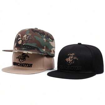 1顶男女通用温彻斯特刺绣棒球帽，迷彩和纯色牛仔骑手图案，适合户外和街头穿着