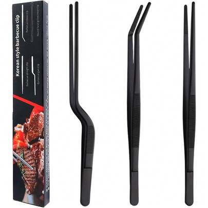 Professional Stainless Steel Tongs Stainless Steel Kitchen Tweezers Tongs Set 11.8 Inch Professional Chef Cooking Tools For BBQ Plating Baking (3, Black), Thanksgiving Gifts, Christmas Gifts, Gifts, Valentine's Day Gifts, New Year Gifts
